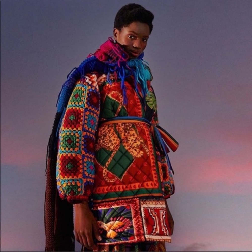 Farm Rio Patchwork Tapestry Crochet Puffer Jacket Size L - Picture 6 of 13